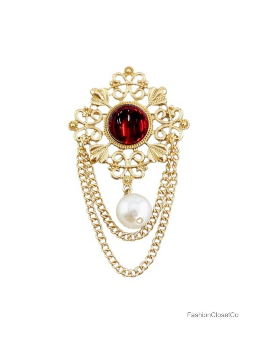 Pearl Filigree Flower Chain Tassel Brooch Pin Dangle Drop Women Jewelry